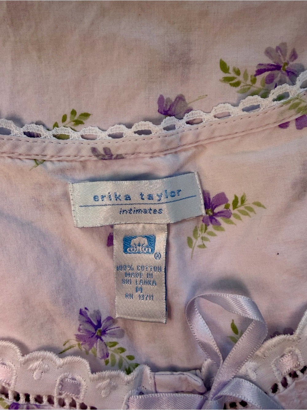Vintage Lavender Floral Dress Lace Trim Cottagecore Maxi Cotton - Picture 4 of 13